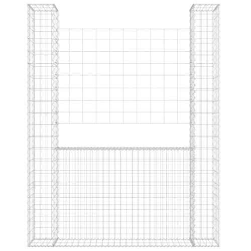 U-образна габионна кошница с 2 стълба, желязо, 140x20x200 см