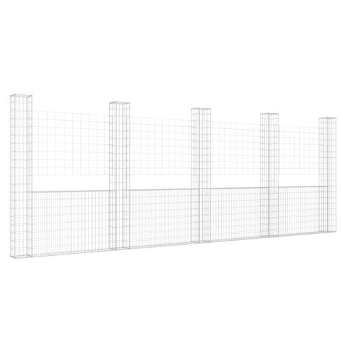 U-образна габионна кошница с 5 стълба, желязо, 500x20x200 см