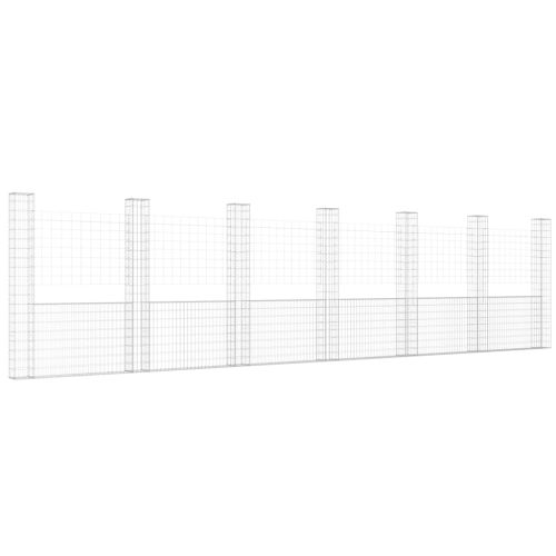 U-образна габионна кошница със 7 стълба, желязо, 740x20x200 см