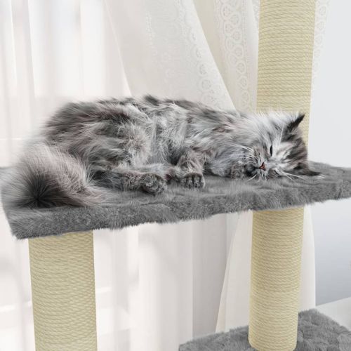 Котешко дърво със сизалени стълбове, светлосиво, 155 см