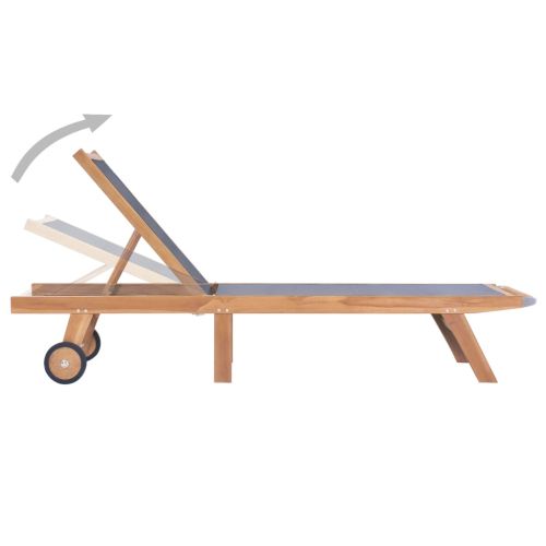 Сгъваеми шезлонги с колелца 2 бр тиково дърво масив и Textilene