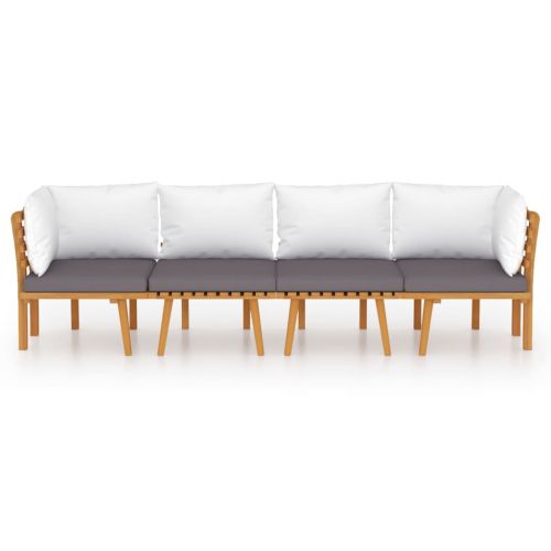 Градински лаундж комплект с възглавници, 4 части, акация масив