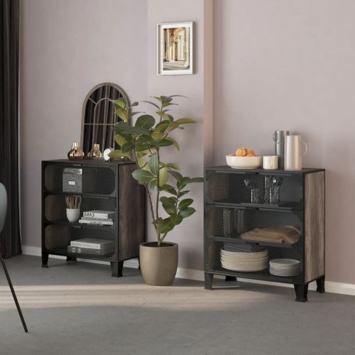 Шкафове за съхранение, 2 бр, сиви, 72x36x82 см, метал и МДФ