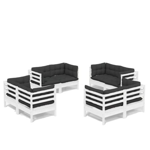 Градински лаундж комплект с възглавници антрацит, 8 части, бор