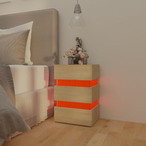 Нощно шкафче с LED, сонома дъб, 45x35x67 см, инженерно дърво