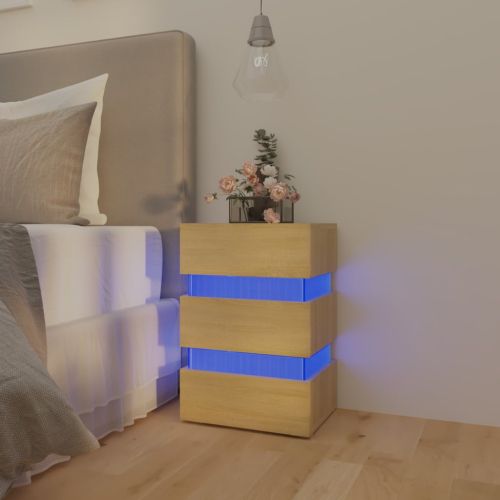 Нощно шкафче с LED, сонома дъб, 45x35x67 см, инженерно дърво