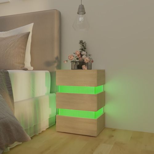 Нощно шкафче с LED, сонома дъб, 45x35x67 см, инженерно дърво