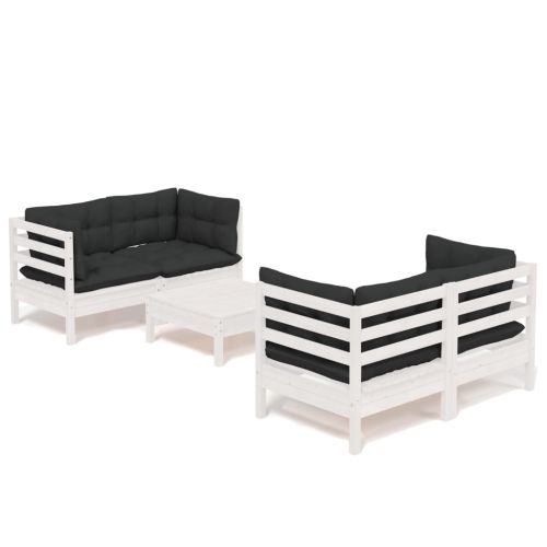 Градински лаундж комплект с възглавници антрацит, 5 части, бор