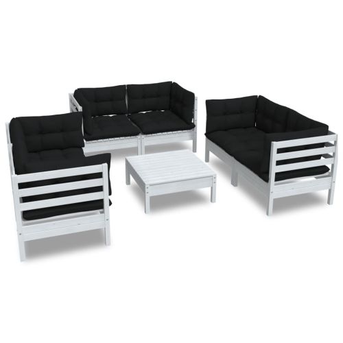 Градински лаундж комплект с възглавници, 7 части, бор масив