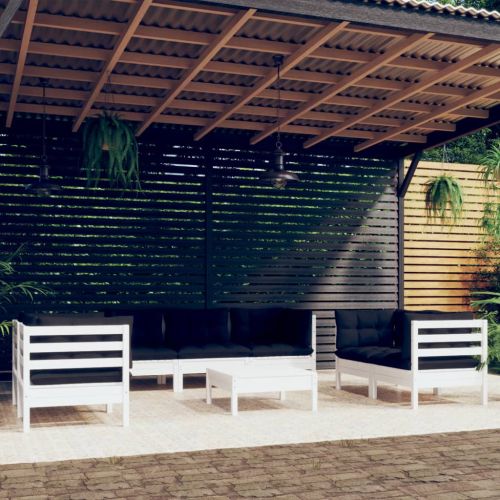 Градински лаундж комплект с възглавници, 8 части, бор масив