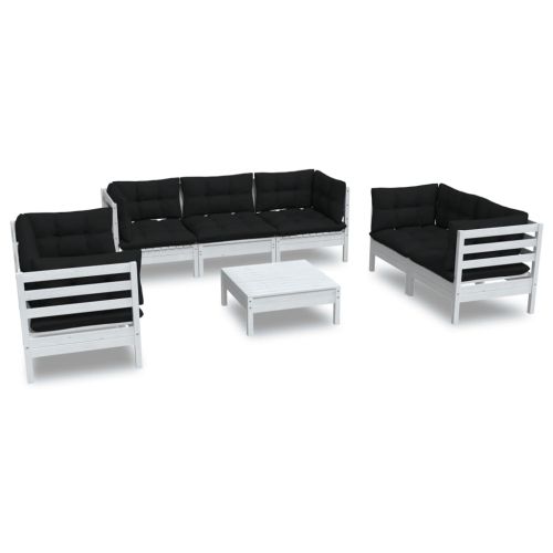 Градински лаундж комплект с възглавници, 8 части, бор масив