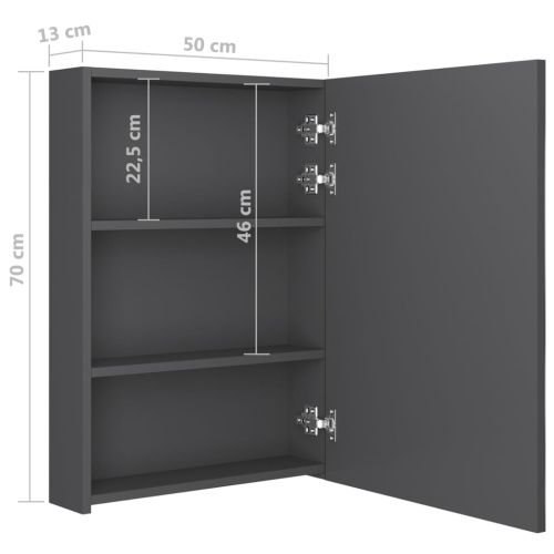 LED шкаф с огледало за баня, сив, 50x13x70 см