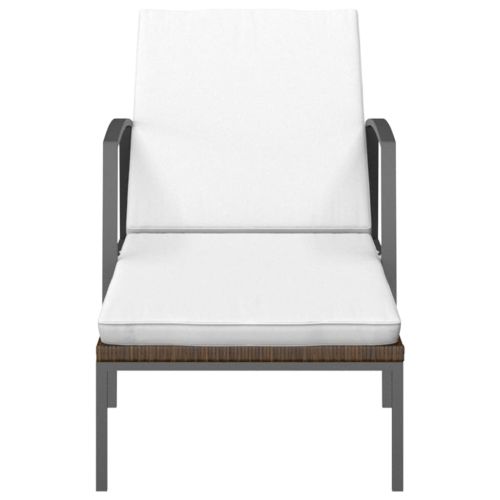 Шезлонги, 2 бр, с масичка, полиратан, кафяви