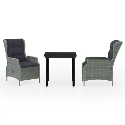 Градински трапезен комплект, 3 части, светлосив