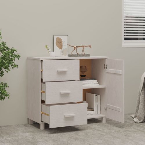 Сайдборд HAMAR бял 90x40x80 см борово дърво масив