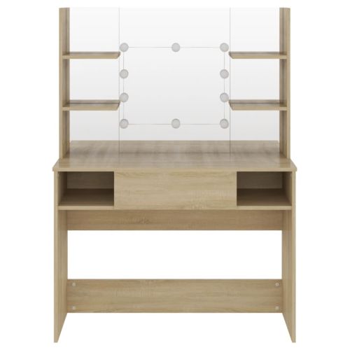 Тоалетка с LED лампи, 100x40x135 см, МДФ, дъб