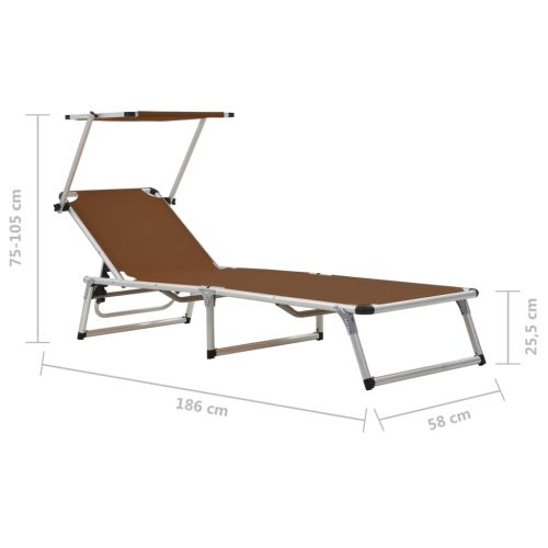 312461 Folding Sun Loungers with Roof 2 pcs Aluminium&Textilene Brown