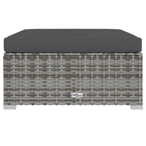 Градинска табуретка с възглавница, сива, 70х70х30 см, полиратан