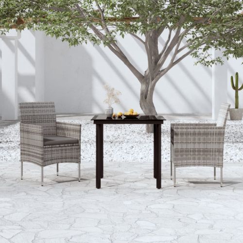 Градински трапезен комплект 3 части с възглавници сиво и черно