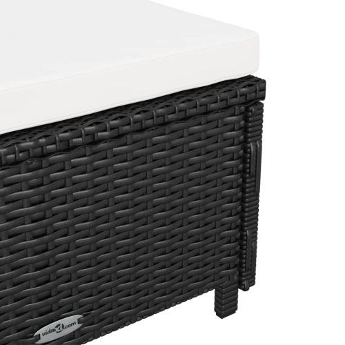 Шезлонг с кремавобяло шалте, черен полиратан