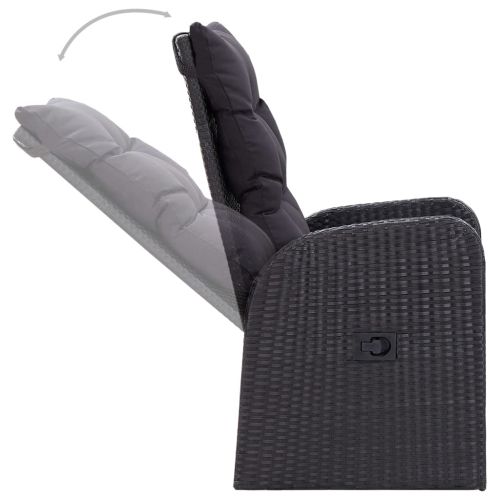 Градински трапезен комплект от 3 части с възглавници черен