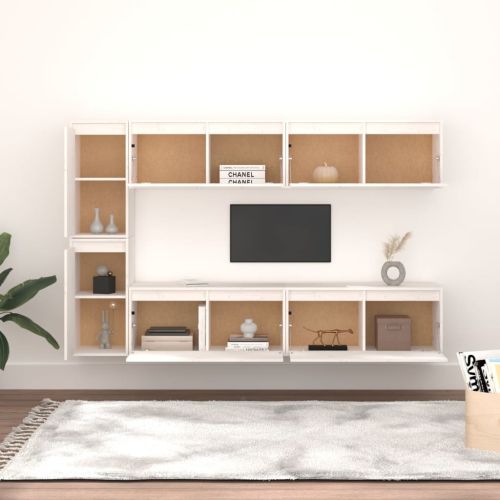 ТВ Шкафове, 6 бр, бели, бор масив