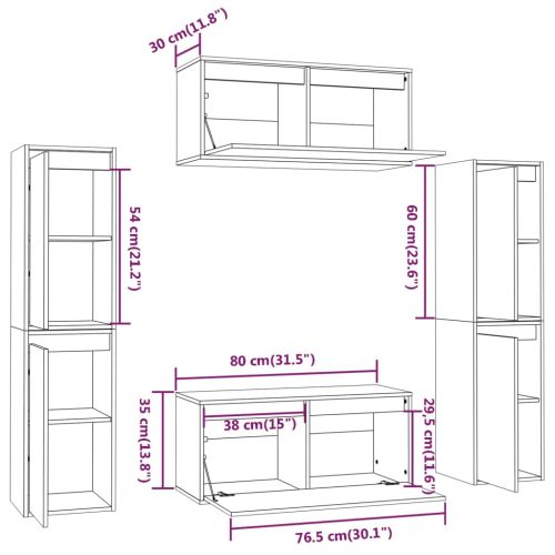 ТВ шкафове, 6 бр, бели, бор масив