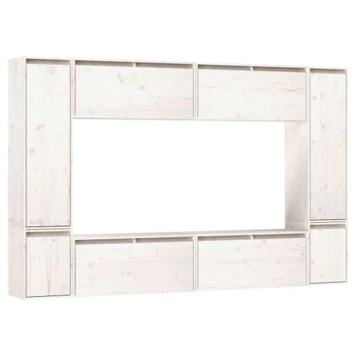 ТВ шкафове, 8 бр, бели, бор масив