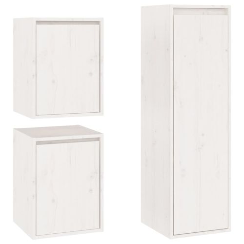 ТВ шкафове, 3 бр, бели, бор масив