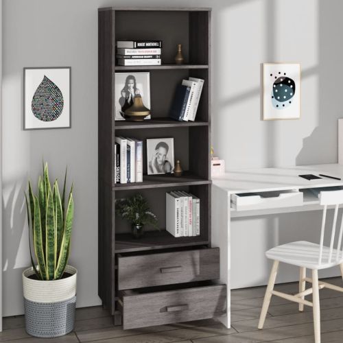 Висок шкаф HAMAR, светлосив, 60x35x180 см, борово дърво масив