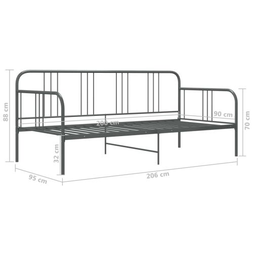 324751 Sofa Bed Frame Grey Metal 90x200 cm