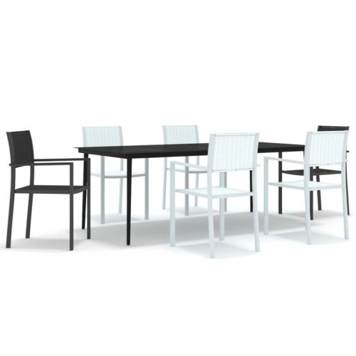 Градински трапезен комплект, 7 части, черно и бяло