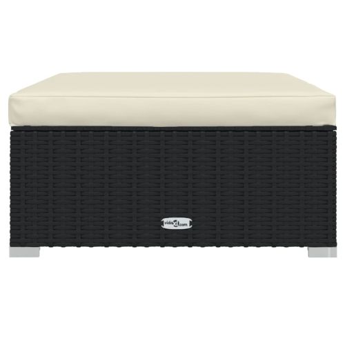 Градинска табуретка с възглавница черна 70х70х30 см полиратан