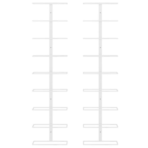 Стойки за вино за 9 бутилки, стенен монтаж, 2 бр, бели, желязо