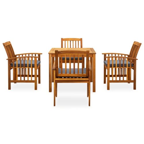 Градински трапезен комплект с възглавници 5 части акация масив