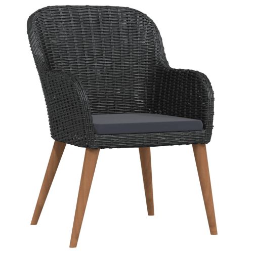 Градински трапезен комплект с възглавници 7 части черен