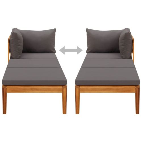 Шезлонг с 1 подлакътник, тъмносив, акациево дърво масив