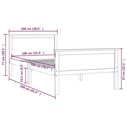 Рамка за легло, меденокафява, бор масив, 100x200 см