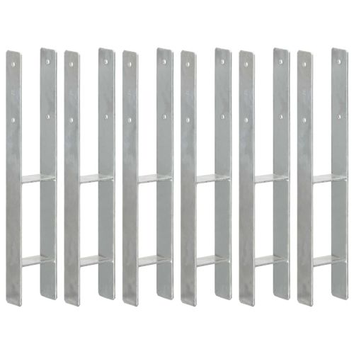 Подпори за ограда 6 бр сребристи 9x6x60 см поцинкована стомана
