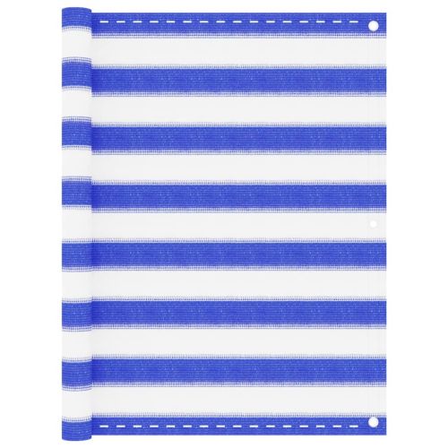 Балконски параван, синьо и бяло, 90x500 см, HDPE