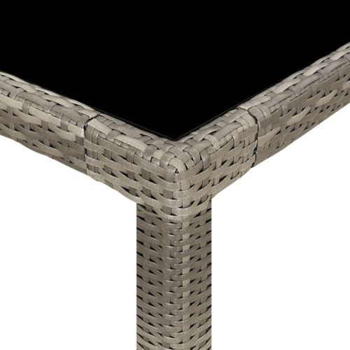 Градинска маса сива 250x100x75 см закалено стъкло и полиратан