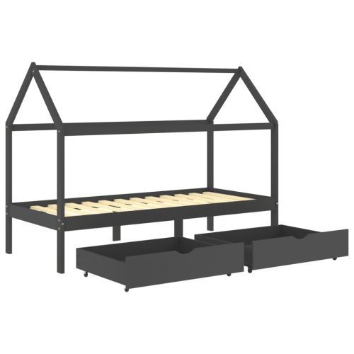 Рамка за детско легло чекмеджета тъмносива бор масив 90х200 см