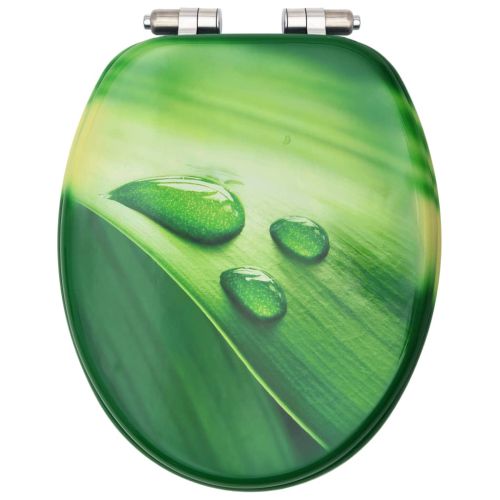 Тоалетна седалка плавно затваряне МДФ дизайн зелени водни капки