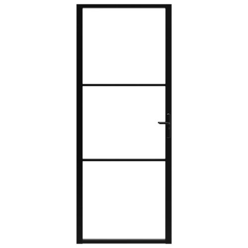 Интериорна врата, ESG стъкло и алуминий, 83x201,5 см, черна