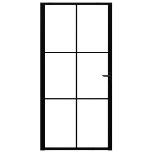 Интериорна врата, ESG стъкло и алуминий, 102,5x201,5 см, черна