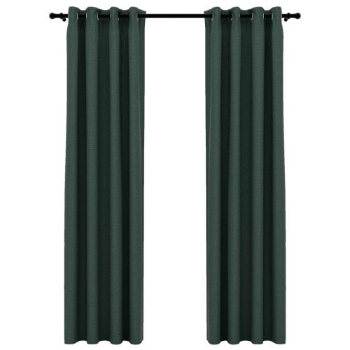 Затъмняващи завеси имитация лен с отвори 2 бр зелени 140x245 см