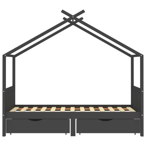Рамка за детско легло чекмеджета тъмносива бор масив 90х200 см
