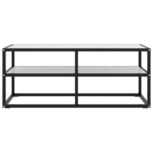 ТВ шкаф, черен, бяло мраморно стъкло, 100x40x40 см