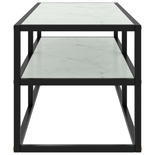 ТВ шкаф, черен, бяло мраморно стъкло, 100x40x40 см