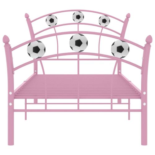 Рамка за легло с футболен дизайн, розова, метал, 90x200 см